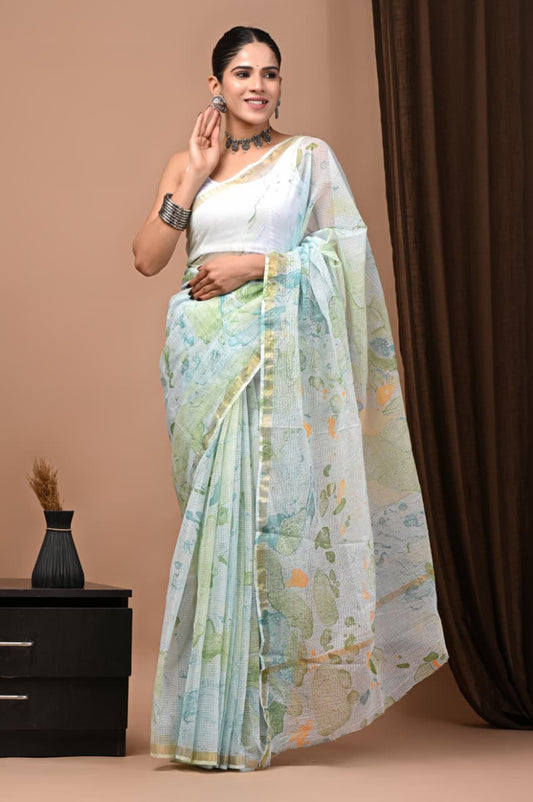 Exclusive hand Block Printed Kota Doria Saree (SWSRKO34)