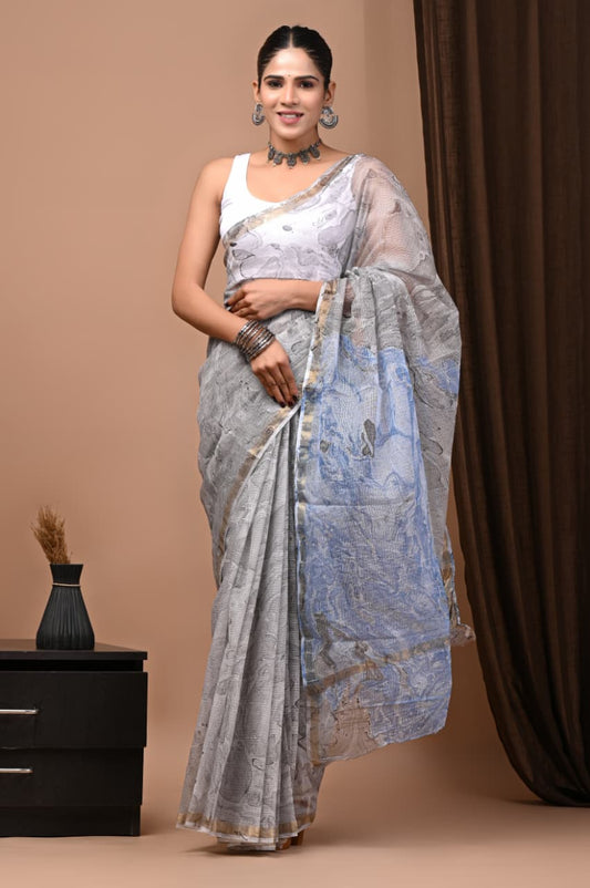 Exclusive hand Block Printed Kota Doria Saree (SWSRKO39)
