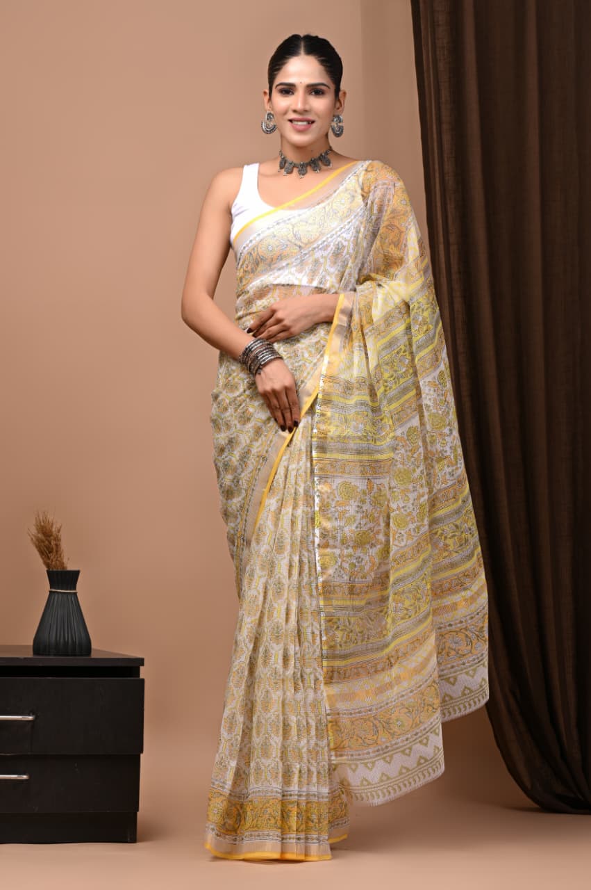 Exclusive hand Block Printed Kota Doria Saree (SWSRKO40)