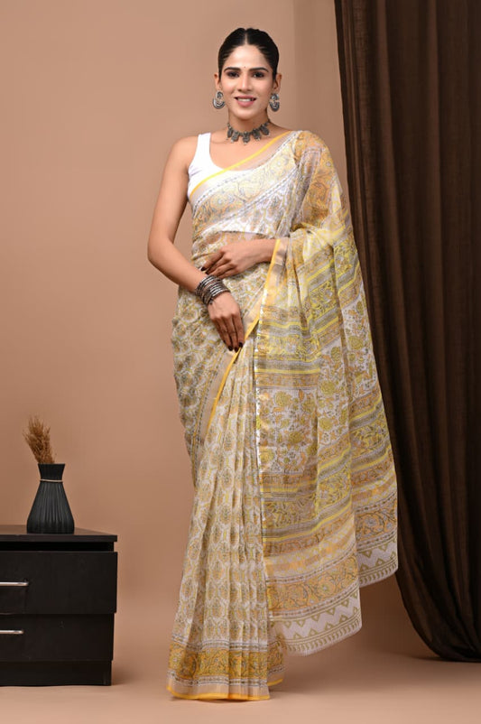 Exclusive hand Block Printed Kota Doria Saree (SWSRKO40)