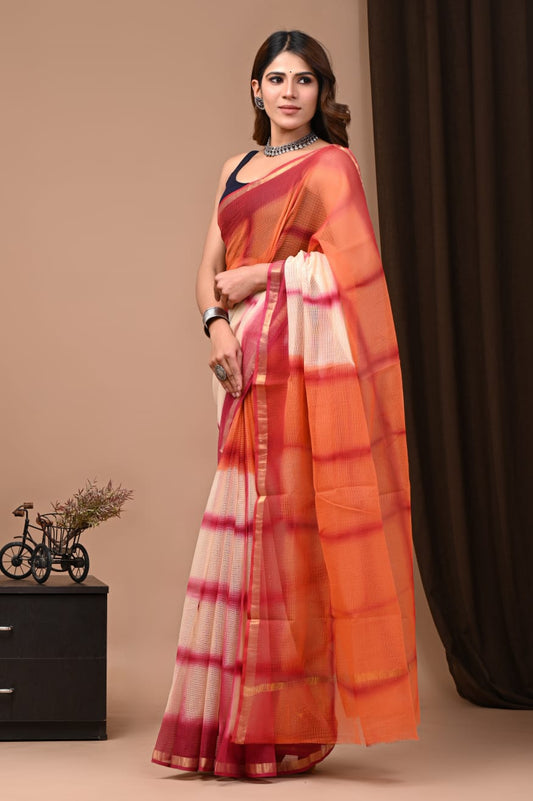 Exclusive hand Block Printed Kota Doria Saree (SWSRKO46)