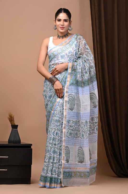 Exclusive hand Block Printed Kota Doria Saree (SWSRKO44)