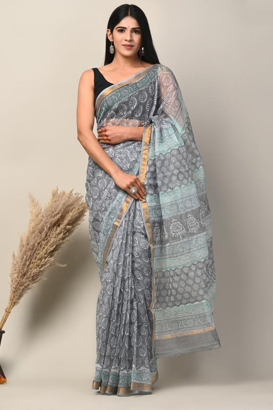 Exclusive hand Block Printed Kota Doria Saree (SWSRKO47)