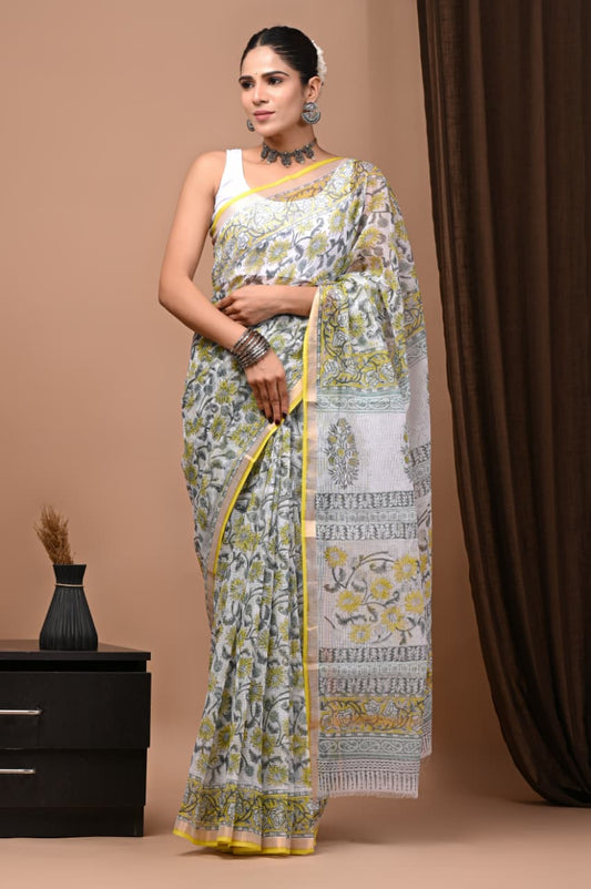 Exclusive hand Block Printed Kota Doria Saree (SWSRKO50)