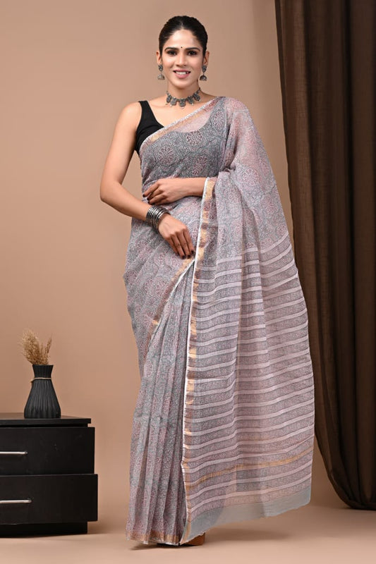Exclusive hand Block Printed Kota Doria Saree (SWSRKO53