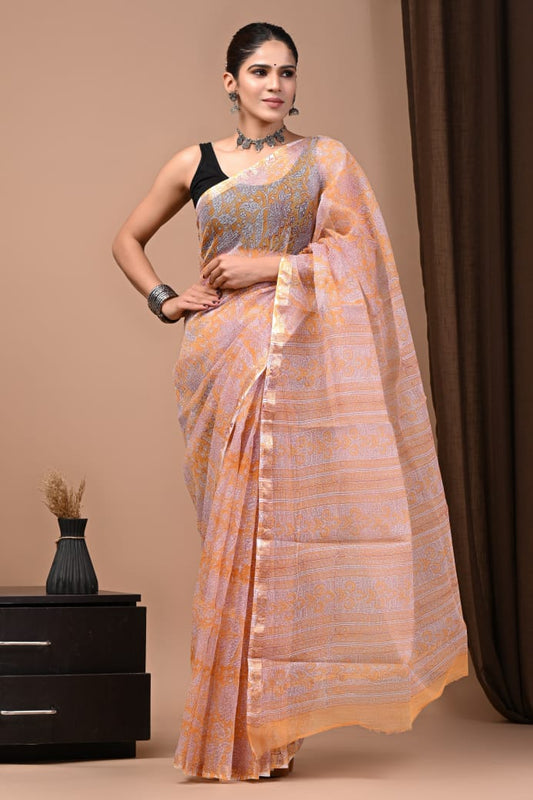 Exclusive hand Block Printed Kota Doria Saree (SWSRKO54)