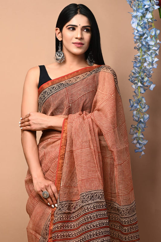 Exclusive hand Block Printed Kota Doria Saree (SWSRKO57)