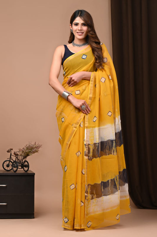 Exclusive hand Block Printed Kota Doria Saree (SWSRKO58)