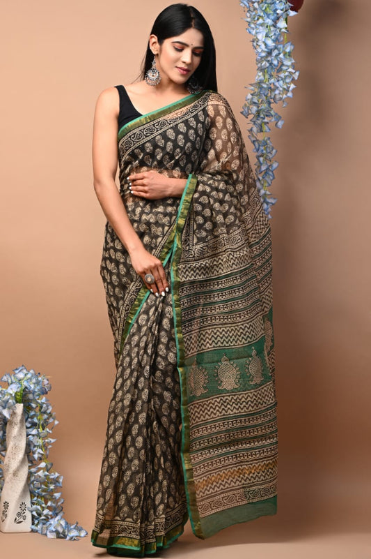 Exclusive hand Block Printed Kota Doria Saree (SWSRKO59)