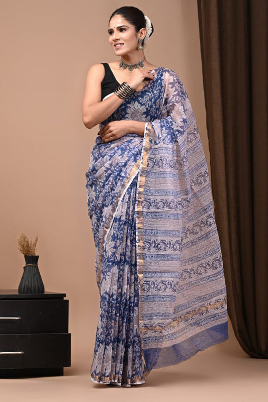 Exclusive hand Block Printed Kota Doria Saree (SWSRKO61)