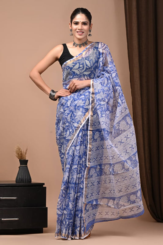 Exclusive hand Block Printed Kota Doria Saree (SWSRKO63)