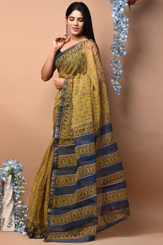 Exclusive hand Block Printed Kota Doria Saree (SWSRKO66)