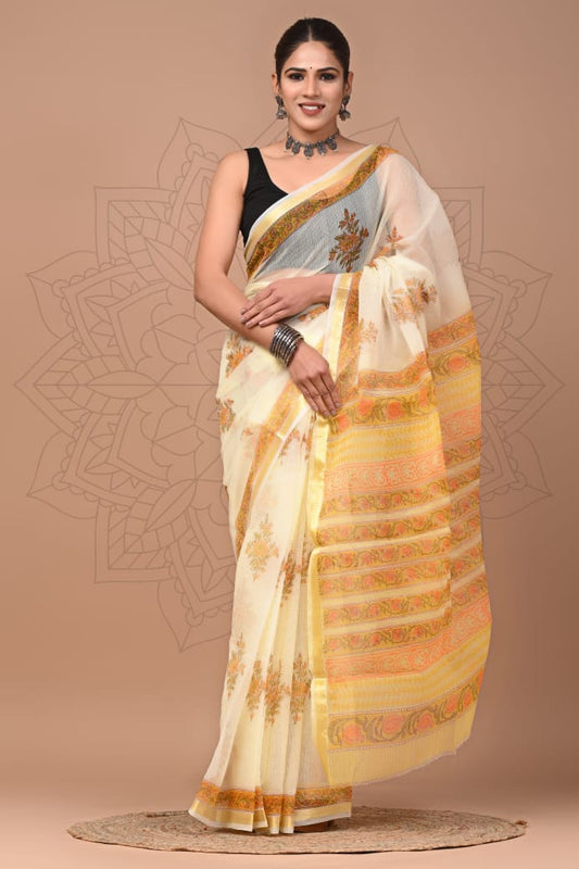 Exclusive hand Block Printed Kota Doria Saree (SWSRKO67)