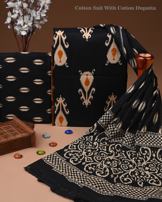 ELEGANT HAND BLOCK PRINT COTTON SUIT SET WITH MULMUL DUPATTA(WACOTMU01)