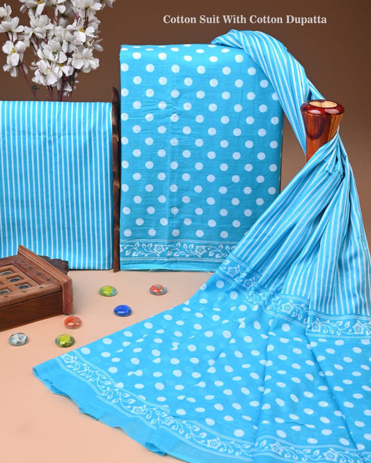 ELEGANT HAND BLOCK PRINT COTTON SUIT SET WITH MULMUL DUPATTA(WACOTMU08)