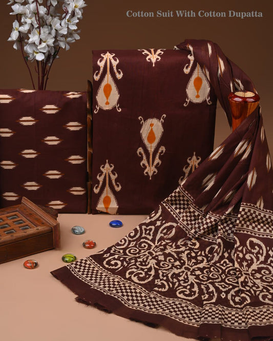 ELEGANT HAND BLOCK PRINT COTTON SUIT SET WITH MULMUL DUPATTA(WACOTMU13)