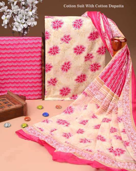 ELEGANT HAND BLOCK PRINT COTTON SUIT SET WITH MULMUL DUPATTA(WACOTMU19)