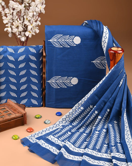 ELEGANT HAND BLOCK PRINT COTTON SUIT SET WITH MULMUL DUPATTA(WACOTMU27)
