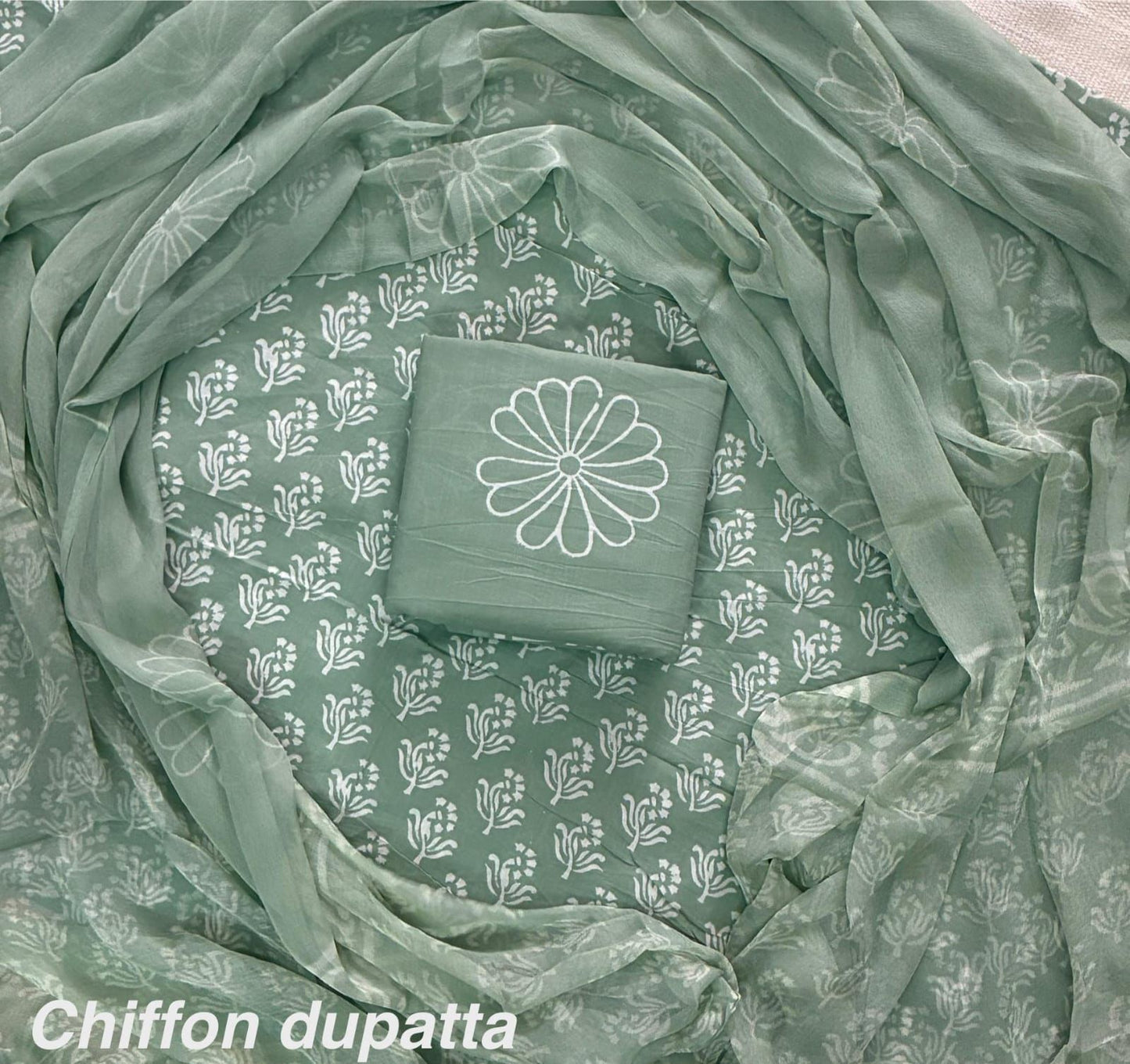 JAAL HAND BLOCK PRINT COTTON SUIT SET WITH CHIFFON DUPATTA(WACFCOTMU02)