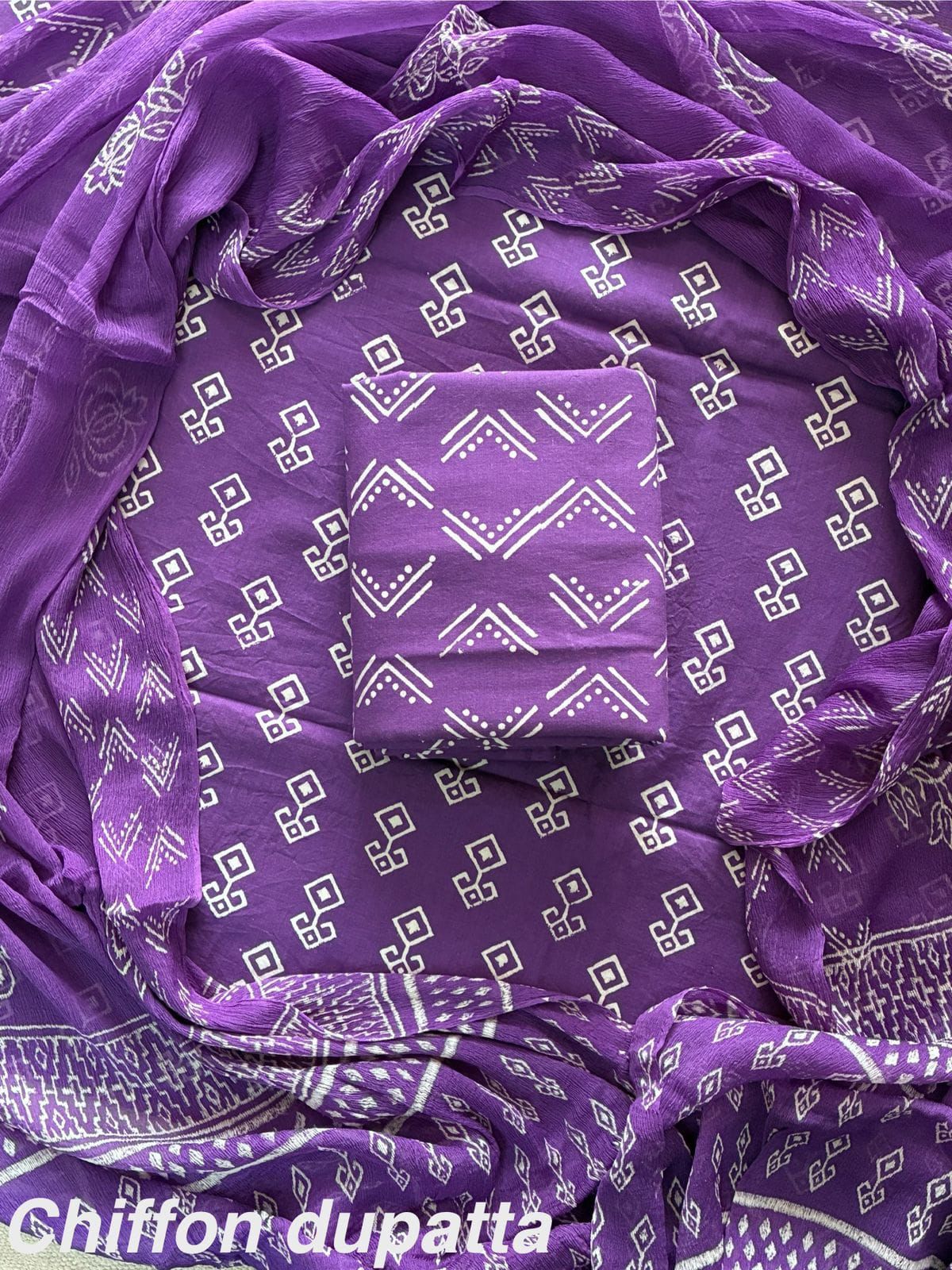 New Premium Hand Block Print Cotton Suit Set with Chiffon Dupatta(WACFCOTMU14)