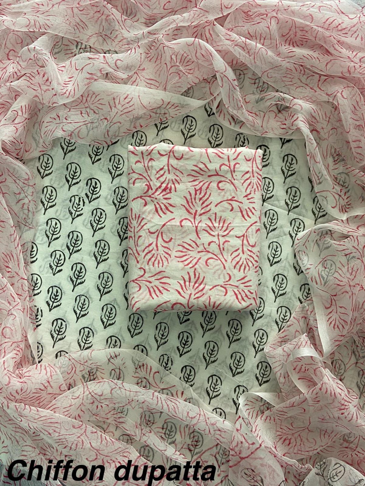 JAAL HAND BLOCK PRINT COTTON SUIT SET WITH CHIFFON DUPATTA(WACFCOTMU36)