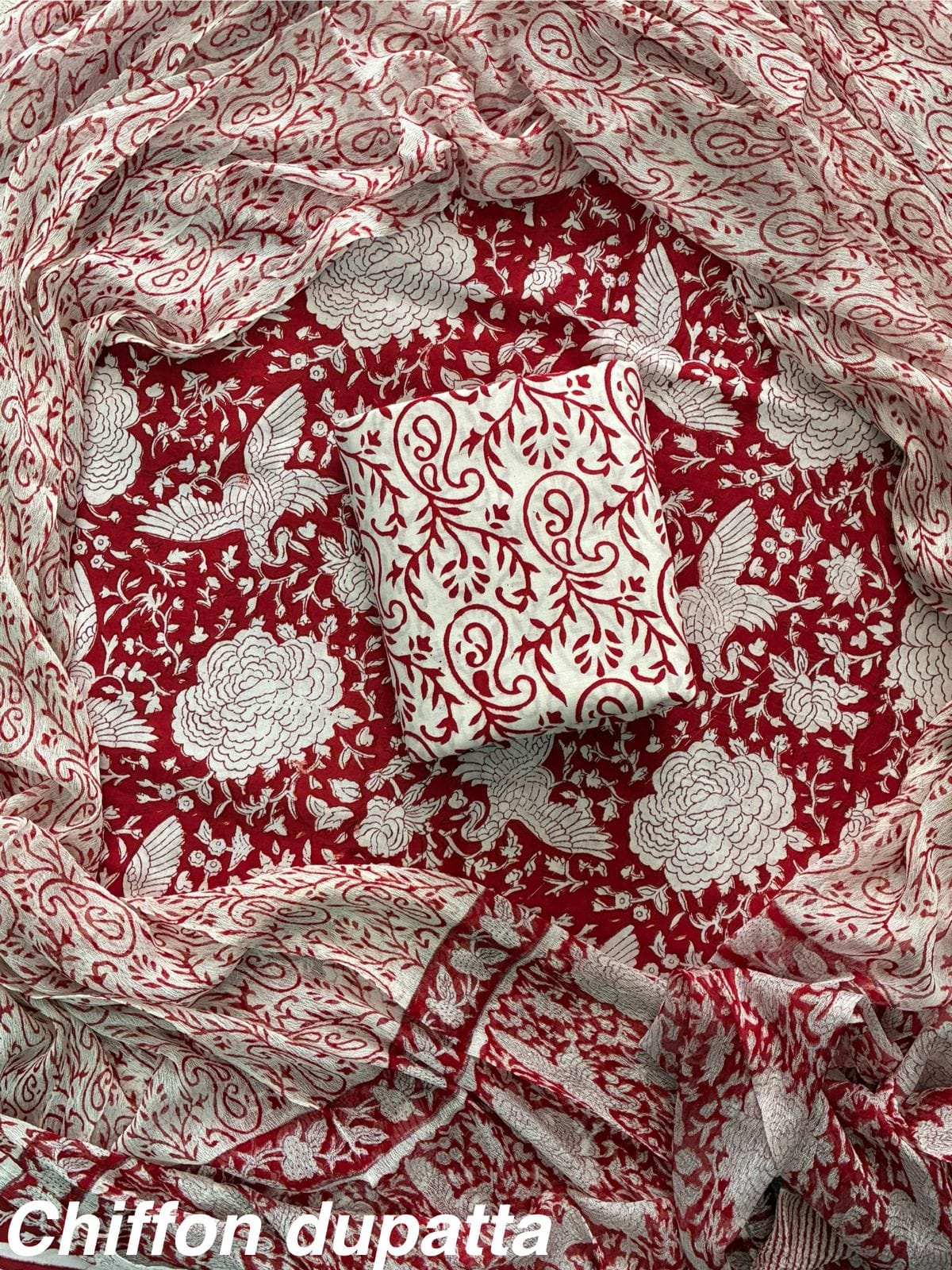 JAAL HAND BLOCK PRINT COTTON SUIT SET WITH CHIFFON DUPATTA(WACFCOTMU39)