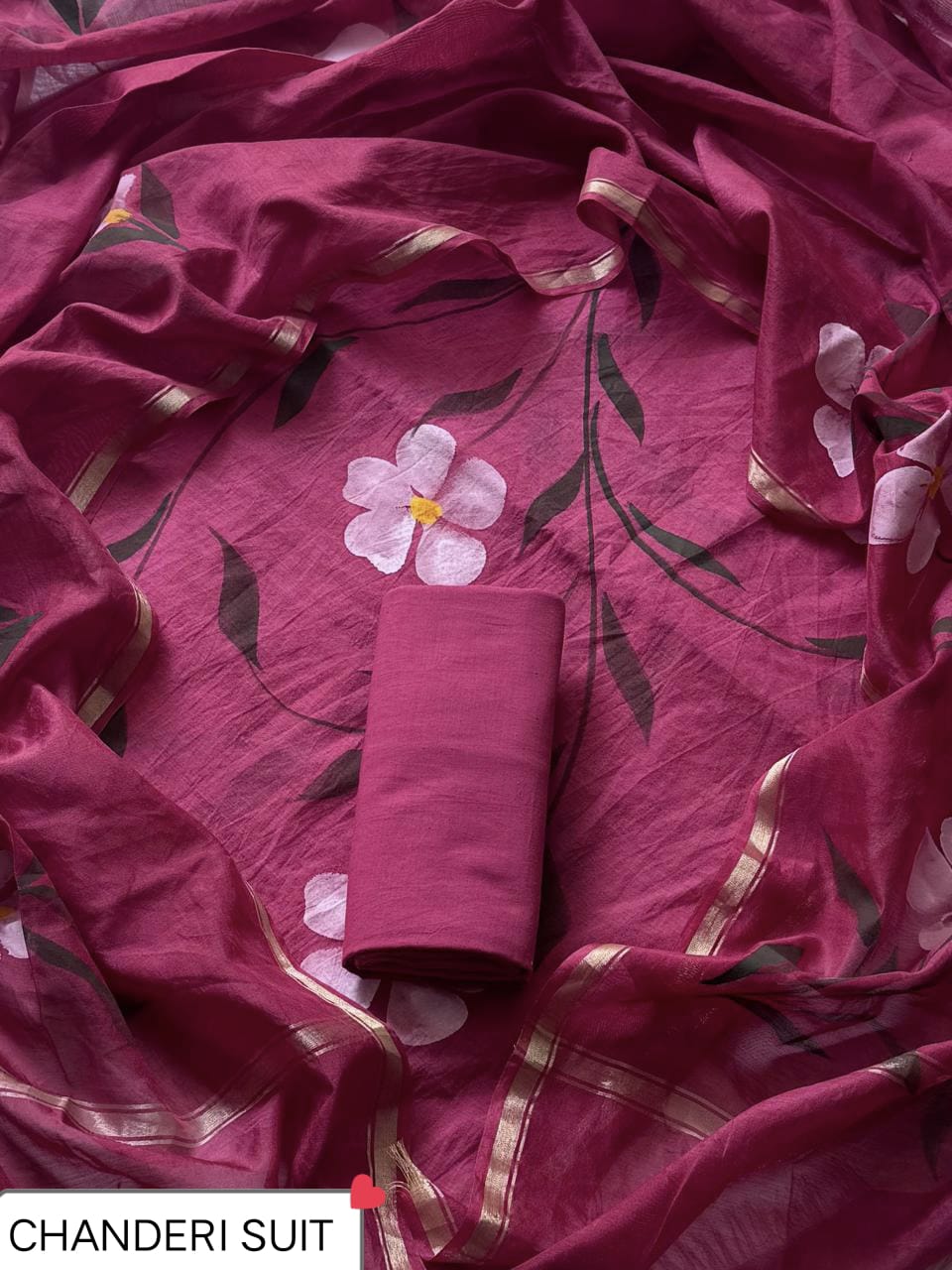 ELEGANT PRINT CHANDERI SILK SUIT WITH CHANDERI SILK DUPATTA 17