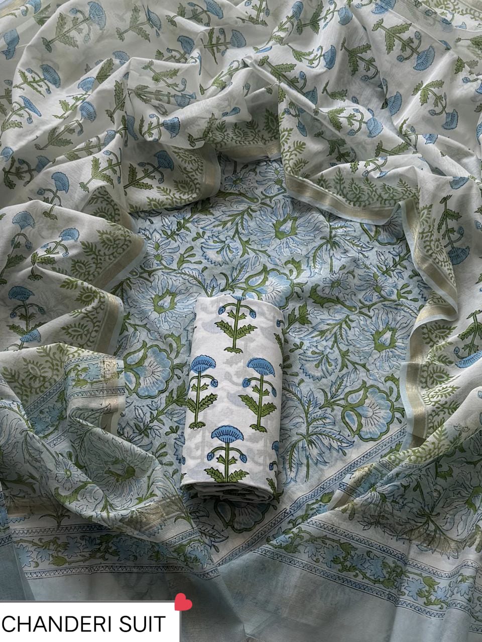 ELEGANT PRINT CHANDERI SILK SUIT WITH CHANDERI SILK DUPATTA 18