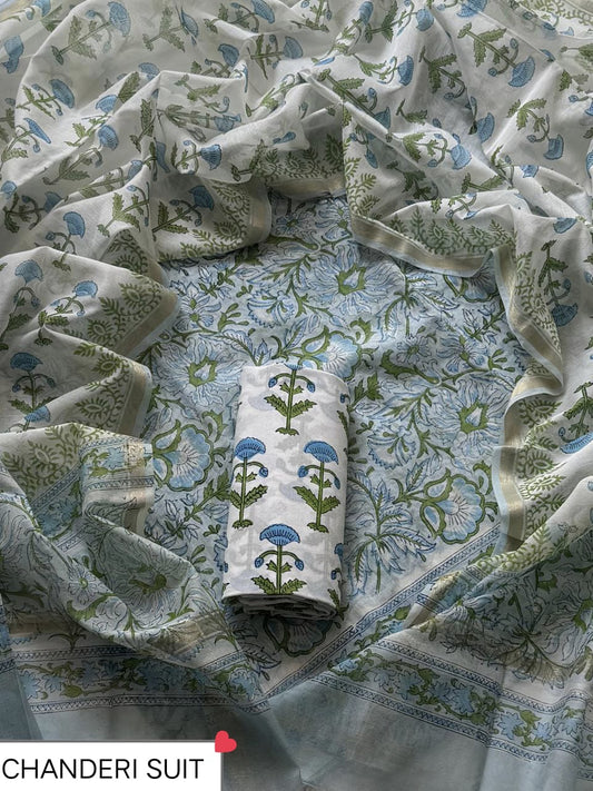 ELEGANT PRINT CHANDERI SILK SUIT WITH CHANDERI SILK DUPATTA 18