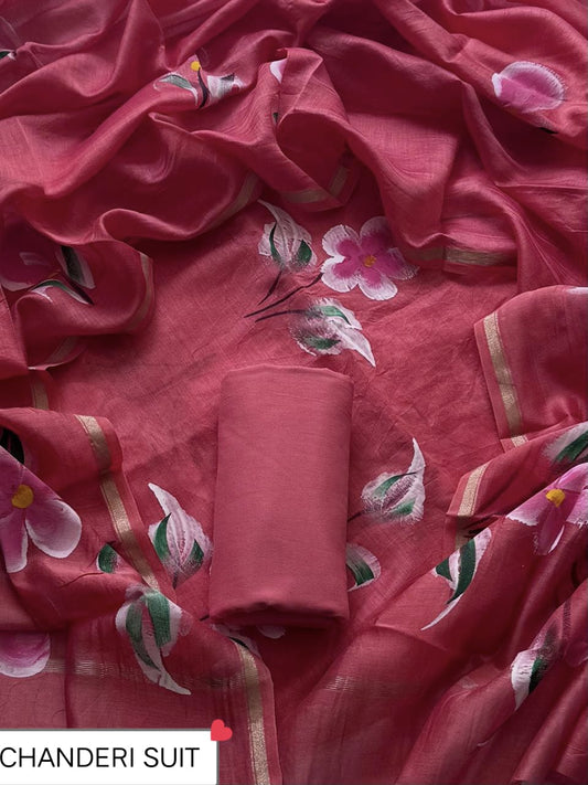 ELEGANT PRINT CHANDERI SILK SUIT WITH CHANDERI SILK DUPATTA 20