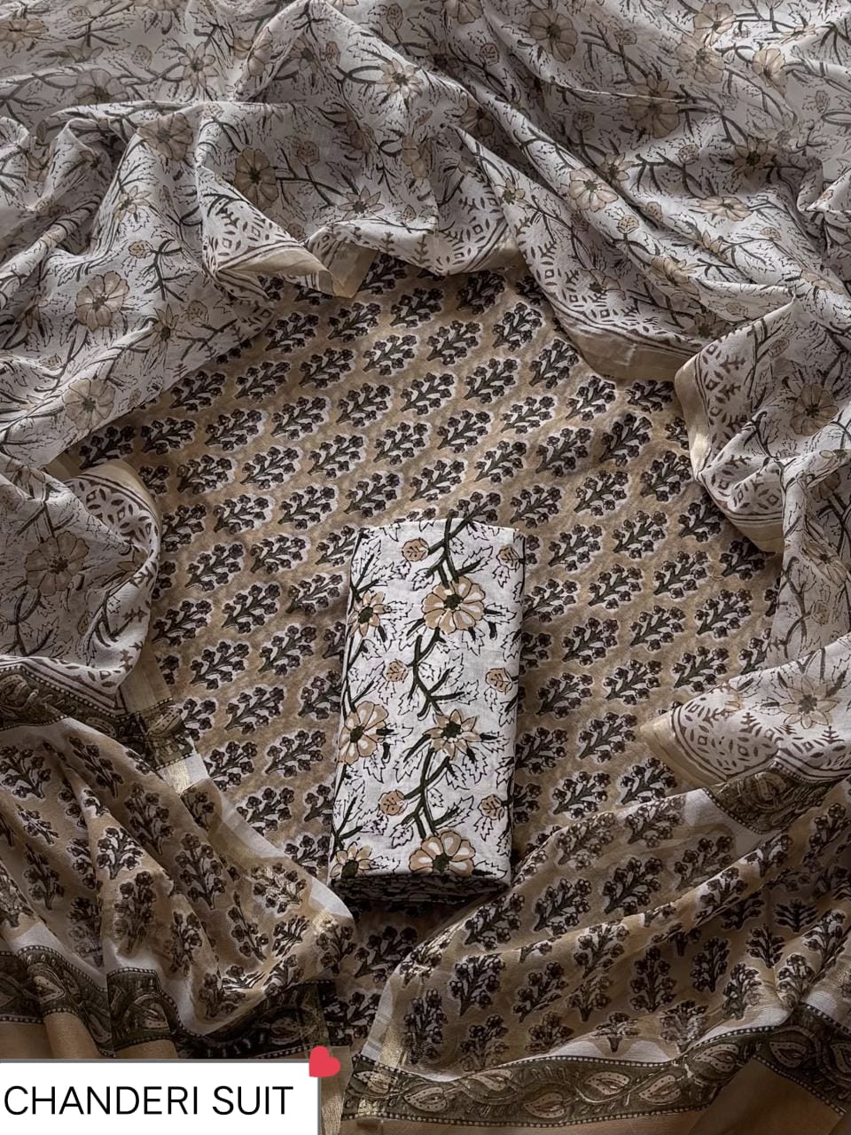 EXCLUSIVE COLLECTION : HAND BLOCK PRINT CHANDERI SILK SUIT SET 26