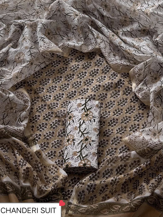 EXCLUSIVE COLLECTION : HAND BLOCK PRINT CHANDERI SILK SUIT SET 26