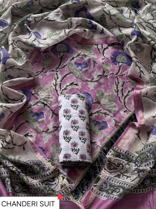 EXCLUSIVE COLLECTION : HAND BLOCK PRINT CHANDERI SILK SUIT SET 27