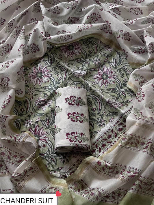 EXCLUSIVE COLLECTION : HAND BLOCK PRINT CHANDERI SILK SUIT SET 30
