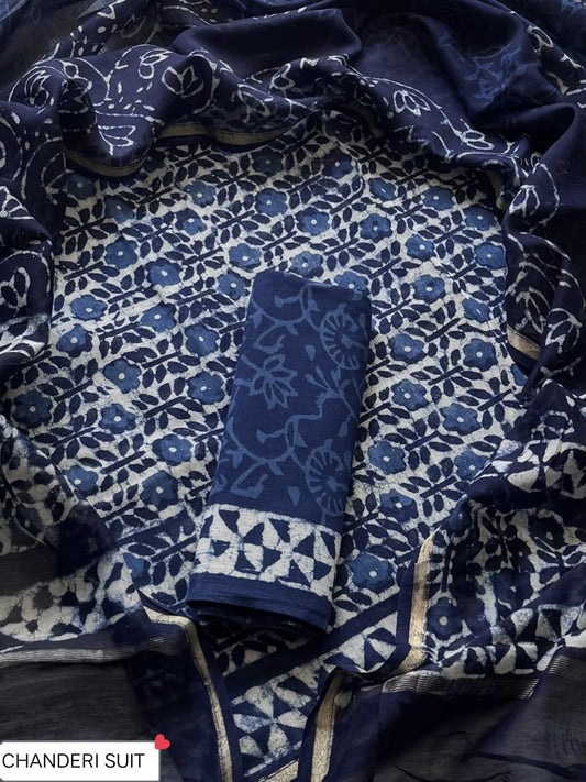 EXCLUSIVE ELEGANT HAND BLOCK PRINT CHANDERI SILK SUIT SET 43
