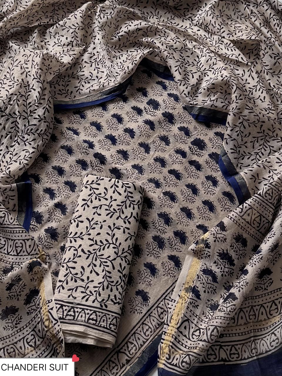 CHANDERI SILK SUIT WITH CHANDERI SILK DUPATTA