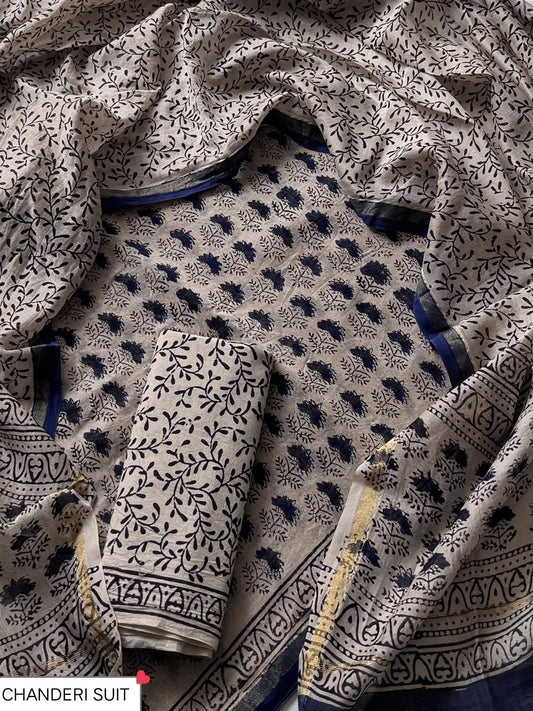 CHANDERI SILK SUIT WITH CHANDERI SILK DUPATTA