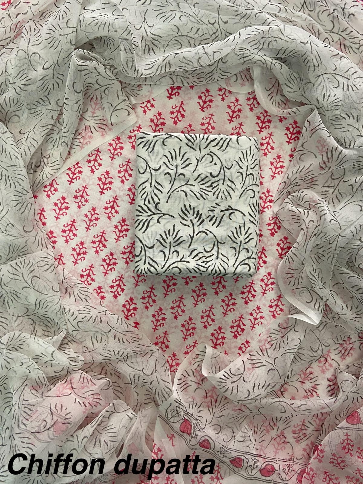 JAAL HAND BLOCK PRINT COTTON SUIT SET WITH CHIFFON DUPATTA(WACFCOTMU06)