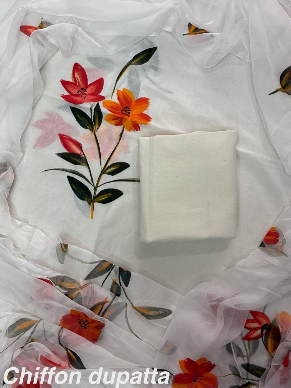 New Premium Hand Block Print Cotton Suit Set with Chiffon Dupatta(WACFCOTMU22)