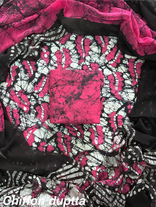New Premium Hand Block Print Cotton Suit Set with Chiffon Dupatta(WACFCOTMU23)