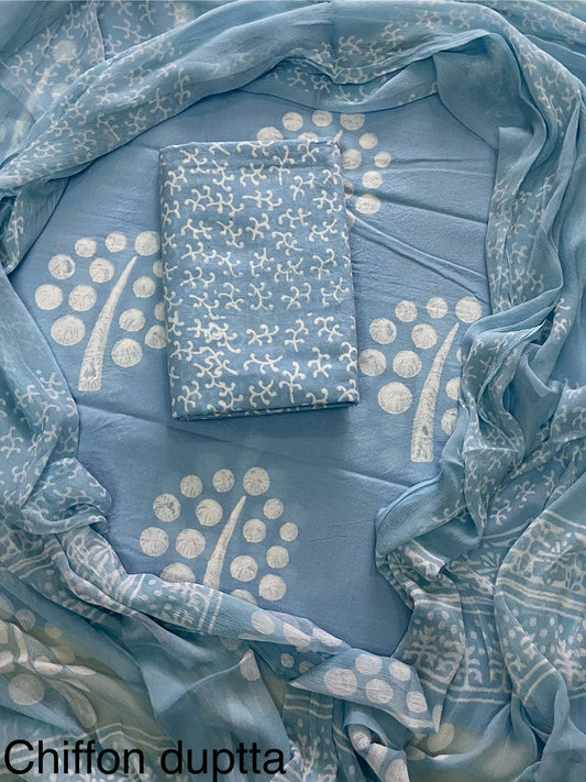 JAAL HAND BLOCK PRINT COTTON SUIT SET WITH CHIFFON DUPATTA(WACFCOTMU32)