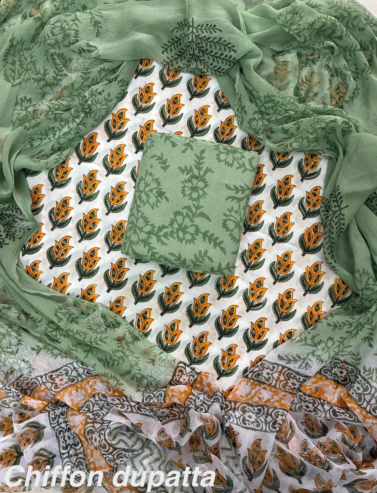 JAAL HAND BLOCK PRINT COTTON SUIT SET WITH CHIFFON DUPATTA(WACFCOTMU36)