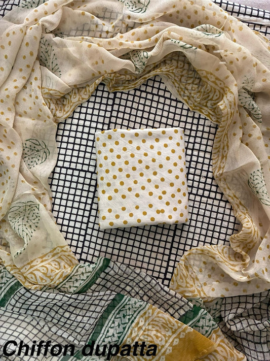 JAAL HAND BLOCK PRINT COTTON SUIT SET WITH CHIFFON DUPATTA(WACFCOTMU141)