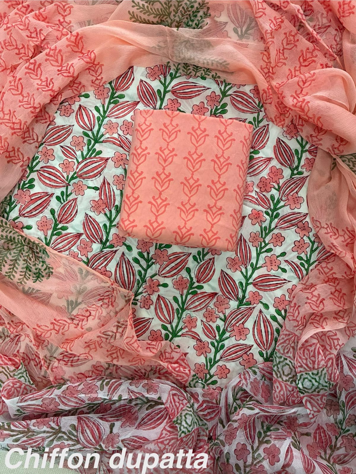 JAAL HAND BLOCK PRINT COTTON SUIT SET WITH CHIFFON DUPATTA(WACFCOTMU136)