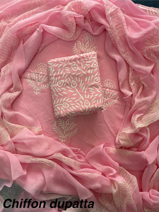 JAAL HAND BLOCK PRINT COTTON SUIT SET WITH CHIFFON DUPATTA(WACFCOTMU137)