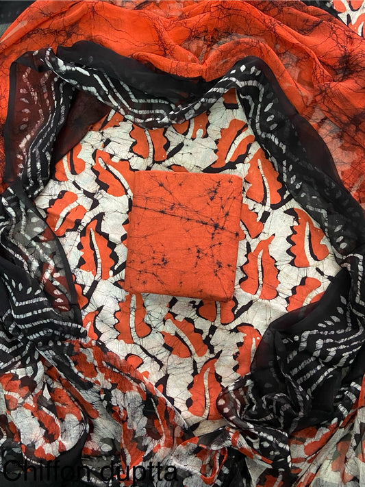 JAAL HAND BLOCK PRINT COTTON SUIT SET WITH CHIFFON DUPATTA(WACFCOTMU131)