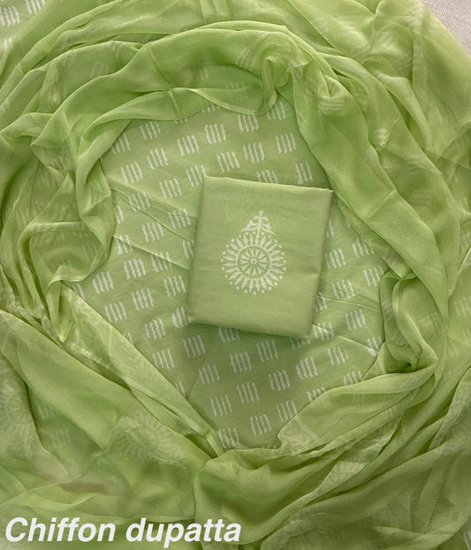 JAAL HAND BLOCK PRINT COTTON SUIT SET WITH CHIFFON DUPATTA(WACFCOTMU124)