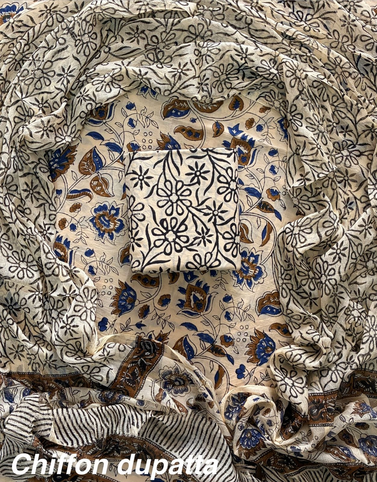 JAAL HAND BLOCK PRINT COTTON SUIT SET WITH CHIFFON DUPATTA(WACFCOTMU118)