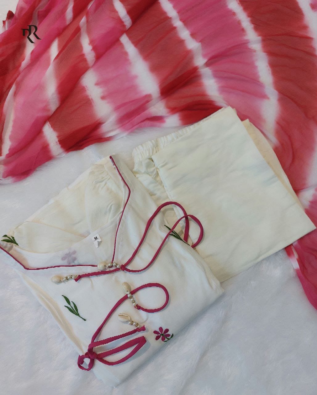 Elegant Design Premium Roman Silk Anrakali Suit set With Nazmin Dupatta And Dori and Kodi on sleeve for adjustment Embroidery work on all Over kurti and Sleeve. (RRRD12)