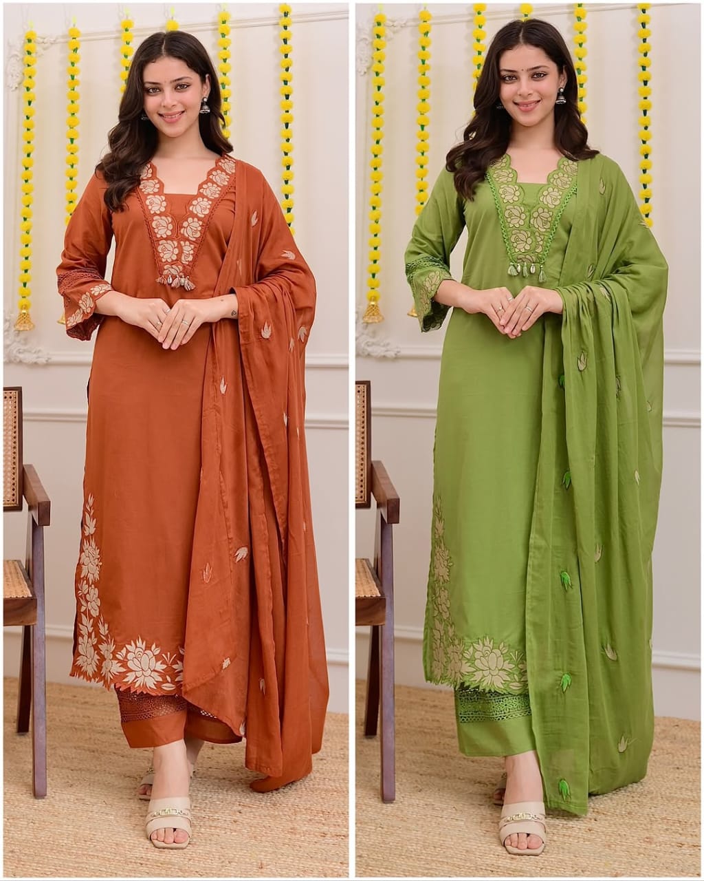 Look straight out of a dreamy movie set as you turn around and walk in this elegant flaired suit! The perfect of traditional wear. (SWSK02)